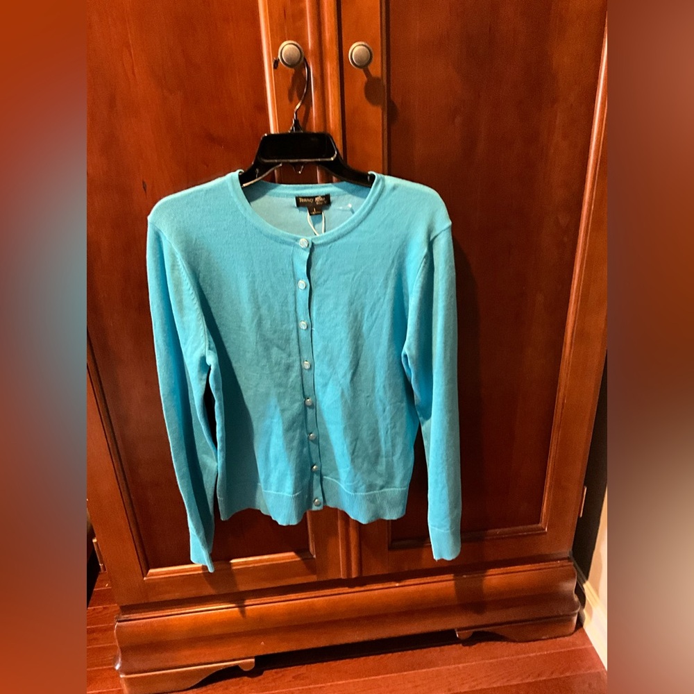 NWT Tenny Rose Turquoise Button-Up Cardigan Size Large